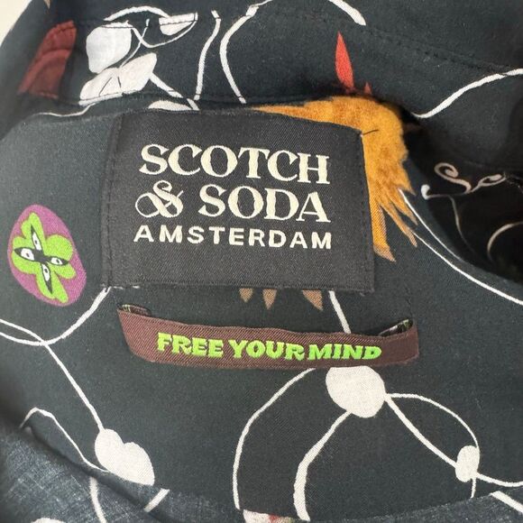 Anthropologie | Scotch & Soda Printed Balloon Sleeve Button Front Shirt Black M - Picture 8 of 12